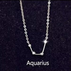 Simple 925 Sterling Silver Zircon Constellation Necklace - Aquarius